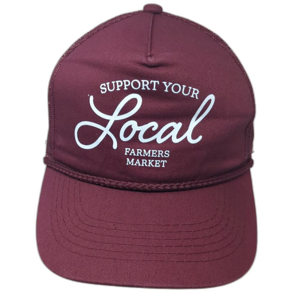 C.C Trucker Hat Red One Size Support Your Local Farmers Market Rope Mesh Back